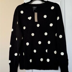 J. Crew Black Cashmere Sweater with White Sequin Polka Dots